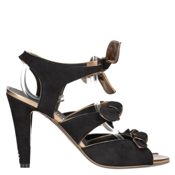 NWOT CHANEL Black Bow Cross Strap CC Logo Block Heel Sandals Size EU 38.5 - Picture 4 of 15